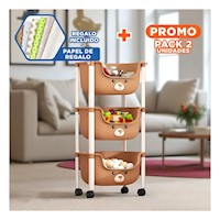 Pack2 Contenedor Kawaii 3 Niveles Estructura Resistente con Osito Marron Y+Papel Regalo