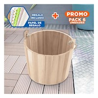Pack6 Tiesto de Madera con Agarradera de Cuerda 16x16cm para Decorar Escritorio Y+Papel Regalo