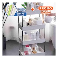 Pack4 Soporte Lateral De 4 Niveles con 4 Ruedas Blanco Plastico Compacto Y+Papel Regalo