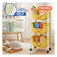 Pack4 Estructura Kawaii 3 Niveles Diseno Pato Practico para Espacios Amarillo Y+Papel Regalo