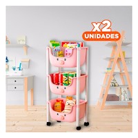 Pack2 Contenedor Kawaii 3 Niveles Almacenaje Comodo Diseno Chancho Rosado Y+Regalo Sticker