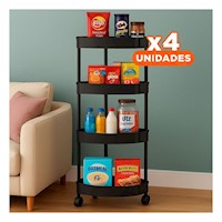 Pack4 Organizador Esquinero De 4 Niveles con Ruedas Negro Almacenaje Comodo