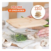 Pack4 Tapers Resistentes con Diseño Moderno 370ml 640ml 1040ml Transparente Y+Papel Regalo