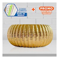 Pack4 Elegante Cuenco Ceramica Dorado Acanalado Para Interior Casa Y+Papel Regalo