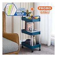 Pack6 Complemento Movil de Cocina 3 Niveles con ruedas Azul domestico Y+Papel Regalo