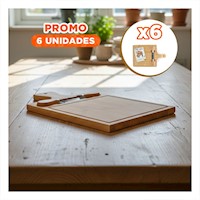 Pack6 Tabla Rectangular con 2 Utensilios de Madera Bambu Para Cocina Hogar Y+Papel Regalo