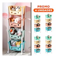 Pack4 Contenedor Infantil con Caritas 4 Niveles Organizador Multicolor Y+Regalo Sticker