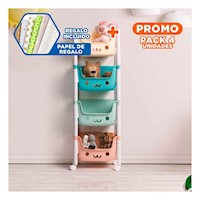 Pack4 Contenedor Infantil con Caritas 4 Niveles Diseno Llamativo Multicolor Y+Papel Regalo