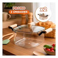Pack2 Hervidor Transparente para Agua y Preparaciones 3500ml con Mango de Madera Y+Papel Regalo