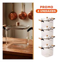 Pack4 Vasija Funcional para Cocinar y Servir en Mesa 5500ml Transparente Y+Regalo Sticker
