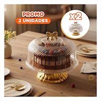 Pack2 Soporte con Cupula y Lazo Dorado Transparente 30x24,5cm Para Cocina Y+Papel Regalo