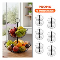 Pack6 Frutero Circular 2 Pisos con Bordes Ondas Color Negro