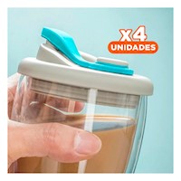 Pack4 Tetera con base negra de 1000ml y 4 tazas de 150ml transparente para casa