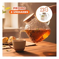Pack4 Articulo para Agua Jugos e Infusiones con Tapa de Madera Transparente Y+Papel Regalo