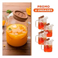 Pack4 Vaso Grande de Borosilicato con Tapa de Corcho para Jugos Transparente Y+Regalo Sticker