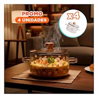 Pack4 Contenedor Practico en Borosilicato para Uso Diario 1,8L Transparente Y+Papel Regalo
