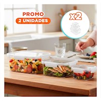 Pack2 Set Hermetico para Guardar Comida en Tres Capacidades Transparente Y+Papel Regalo