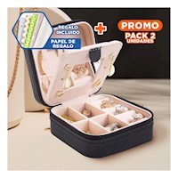 Pack2 Caja de Viaje con Espejo Cuero PU Negro para Accesorios Y+Papel Regalo