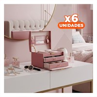 Pack6 Estuche Elegante de 3 Niveles Rosado para Joyas Y+Regalo Sticker