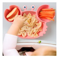 Cuenco y Plato Silicona Cangrejo para Bebe Rosado Plato y Comodo Y+Ligas Regalo