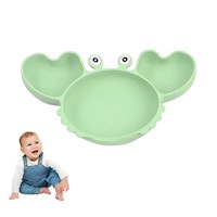 Set de Plato Cuenco y cuchara Silicona Cangrejo para Bebe Verde Practico Y+Papel Regalo