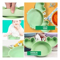Bol Silicona Cangrejo para Bebe Verde Seguro y Facil de Limpiar Y+Post It