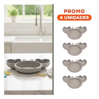Pack4 Plato y Cuenco de Silicona Cangrejo para Bebe Plomo Practico Y+Regalo Sticker