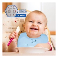 Babero Suave de Silicona Infantil con Carita Celeste Y+Regalo Sticker