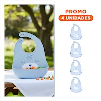 Pack4 Babador Comodo de Silicona Infantil con Carita Celeste Y+Regalo Sticker