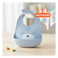Pack4 Pechera Resistente de Silicona Infantil con Carita Celeste