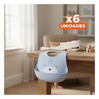 Pack6 Pechera Practica de Silicona Infantil con Carita Celeste Y+Regalo Sticker