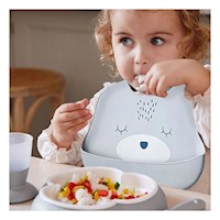 Babero con bolsillo de Silicona Infantil Carita Plomo Ligeray Resistente Y+Ligas Regalo