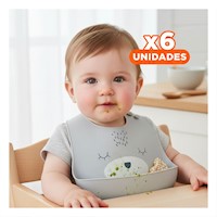 Pack6 Babero Infantil de Silicona con Carita Plomo Facil y Ligera Y+Regalo Sticker