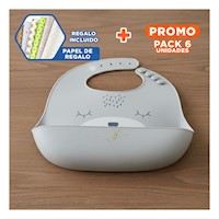 Pack6 Babero con bolsillo Infantil de Silicona Plomo Duradero y Practico Y+Papel Regalo