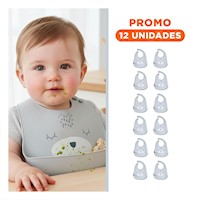 Pack12 Delantal Infantil de Silicona con Carita Plomo Practico y Comodo Y+Regalo Sticker