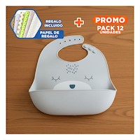 Pack12 Babero Silicona Infantil con Carita Plomo Seguro y Facil Y+Papel Regalo