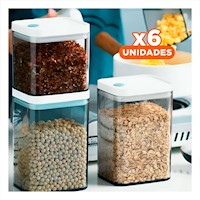 Pack6 Cubeta Acrilico Organizador Harinas Tapa Blanca Punto Plomo 1100ml Y+Papel Regalo