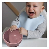 Plato y Cuenco de Silicona con Cuchara para Bebe Rosa Oscuro Comodo Y+Ligas Regalo