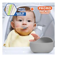 Pack12 Cuenco de Silicona y Plato con Cuchara para Bebe Plomo Ligero Y+Papel Regalo