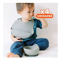 Pack4 Plato y Cuenco para Bebe con Cuchara Plomo Practico