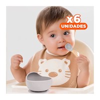 Pack6 Cuenco y Plato con Cuchara de Silicona para Bebe Plomo Comodo Y+Regalo Sticker