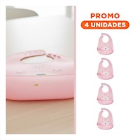 Pack4 Delantal Infantil de Silicona con Carita Rosado Ligeray Duradero Y+Regalo Sticker