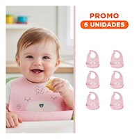 Pack6 Pechera Infantil Silicona con Carita Rosado Comodo y Seguro