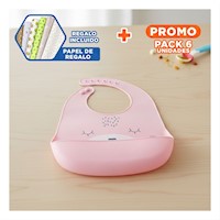 Pack6 Babero con bolsillo Infantil de Silicona Rosado Duradero y Practico Y+Papel Regalo