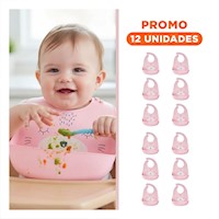 Pack12 Delantal Infantil de Silicona con Carita Rosado Practico y Comodo Y+Regalo Sticker