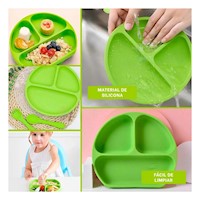 Recipiente de 3 Secciones Verde de Silicona para Casa con mucha Gana Y+Post It