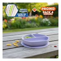 Pack4 Recipiente de 3 Secciones Lila de Silicona de gran Activo de Goma Y+Papel Regalo