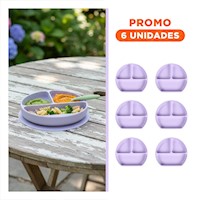 Pack6 Bandeja de 3 Secciones Lila de Silicona para manos de Niño Pequeño