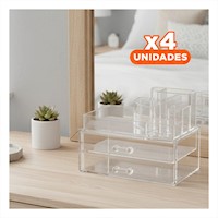 Pack4 Estuche Acrilico Transparente para Guardar Productos de Cuidado Personal