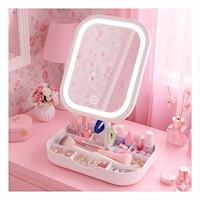 Tocador Led Tactil Cuadrado Blanco con Divisiones para Maquillaje Diario